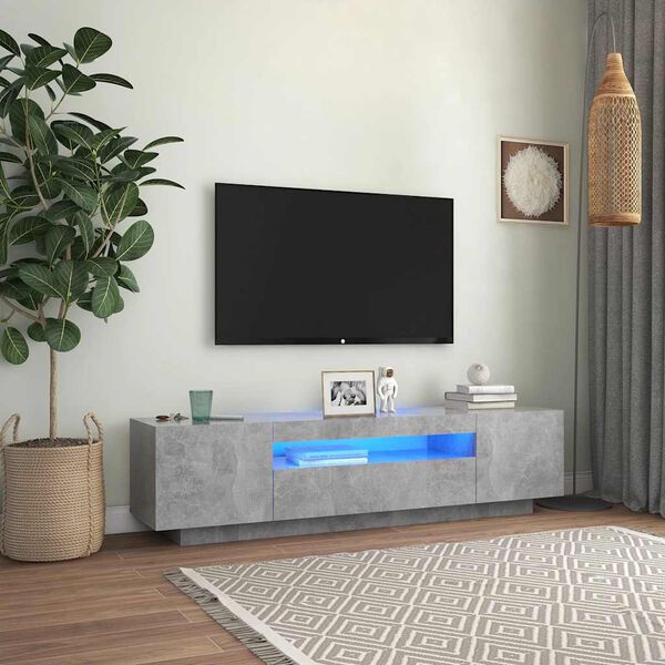 vidaXL Meuble TV avec lumi&egrave;res LED gris b&eacute;ton 160x35x40 cm