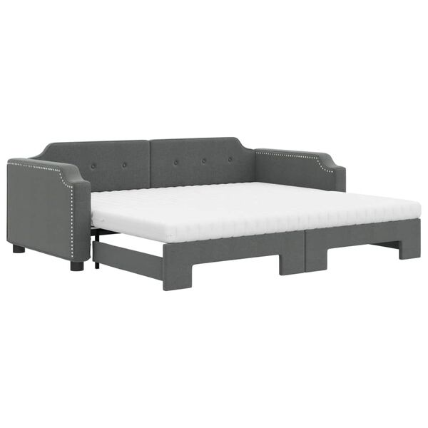 vidaXL Lit de jour avec gigogne et matelas gris foncé 80x200 cm tissu
