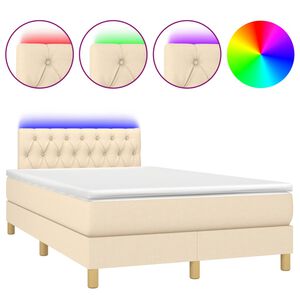 vidaXL Sommier &agrave; lattes de lit matelas et LED cr&egrave;me 120x190 cm tissu