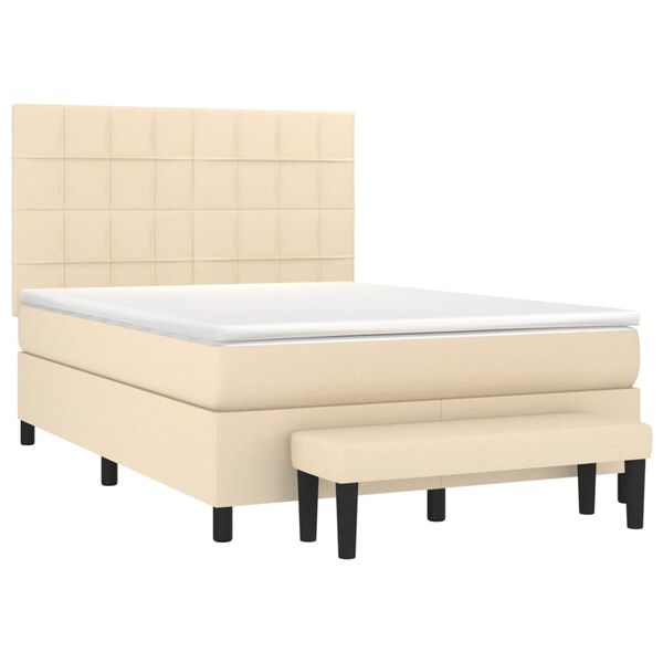 vidaXL Sommier &agrave; lattes de lit avec matelas Cr&egrave;me 140x200 cm Tissu