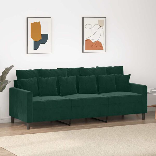 vidaXL Canap&eacute; &agrave; 3 places Vert fonc&eacute; 180 cm Velours