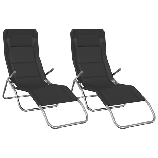 vidaXL Chaises longues pliables lot de 2 noir textil&egrave;ne et acier