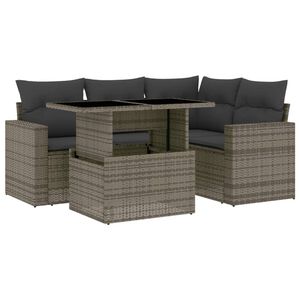 vidaXL Salon de jardin 5 pcs avec coussins gris r&eacute;sine tress&eacute;e