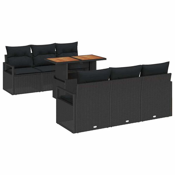 vidaXL Ensemble de canap&eacute; de jardin avec coussin 7 pcs Noir