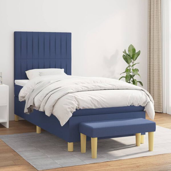 vidaXL Sommier &agrave; lattes de lit avec matelas Bleu 90x190 cm Tissu
