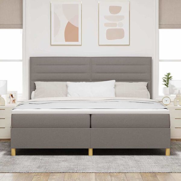 vidaXL Lit &agrave; ressorts avec matelas Taupe 200 x 200 cm tissu