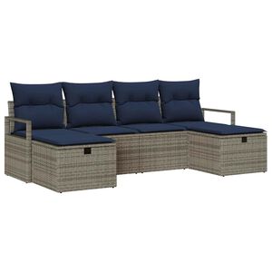 vidaXL Ensemble de Canap&eacute;s avec coussin 6 pcs Gris et marine polyrotin