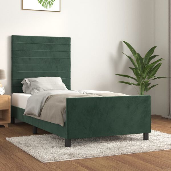 vidaXL Cadre de lit sans matelas vert fonc&eacute; 90x190 cm velours