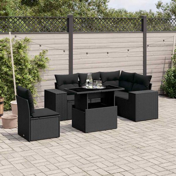 vidaXL Salon de jardin 6 pcs avec coussins noir r&eacute;sine tress&eacute;e