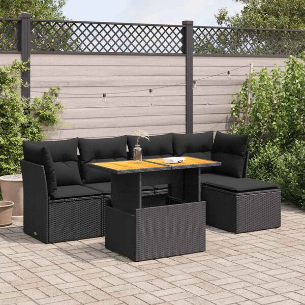 vidaXL Salon de jardin 6 pcs avec coussins noir r&eacute;sine tress&eacute;e