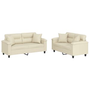 vidaXL Ensemble de canap&eacute;s 2 pcs avec coussins cr&egrave;me similicuir