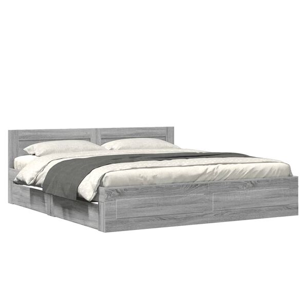 vidaXL Cadre de lit et t&ecirc;te de lit sans matelas sonoma gris 180x200 cm