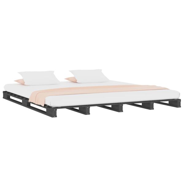 vidaXL Lit de palette sans matelas gris 200x200 cm bois massif
