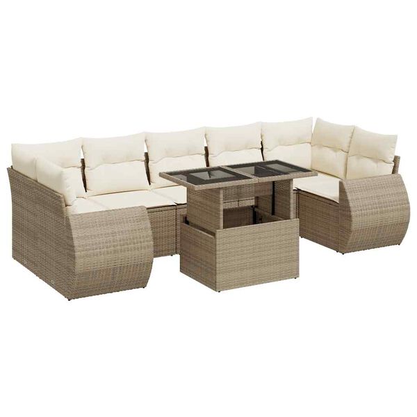 vidaXL Salon de jardin avec coussins 8 pcs beige r&eacute;sine tress&eacute;e