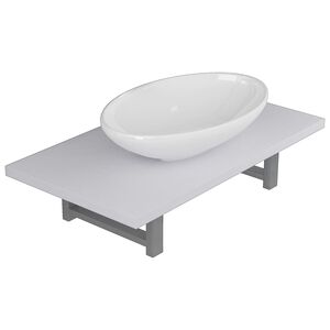 vidaXL Meuble de salle de bain en deux pi&egrave;ces C&eacute;ramique Blanc
