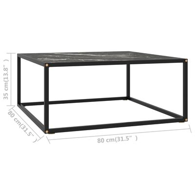 vidaXL Table basse Noir avec verre marbre noir 80x80x35 cm