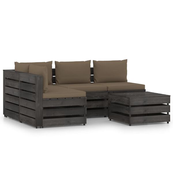 vidaXL Salon de jardin 5 pcs avec coussins Bois impr&eacute;gn&eacute; de gris