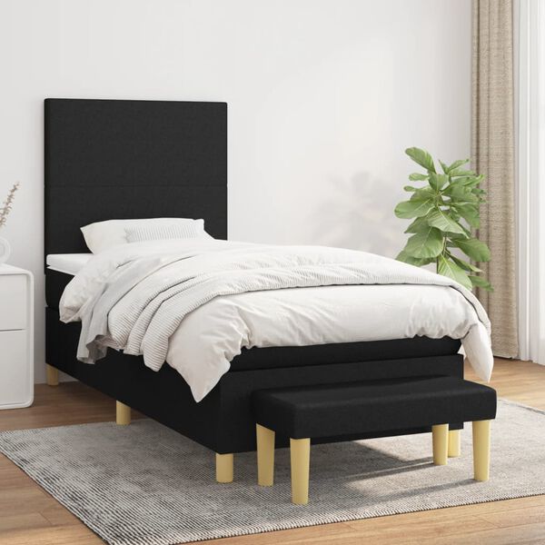 vidaXL Sommier &agrave; lattes de lit avec matelas Noir 90x200 cm Tissu