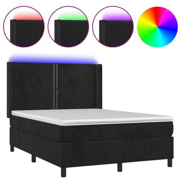 vidaXL Sommier &agrave; lattes de lit matelas et LED Noir 140x200 cm Velours