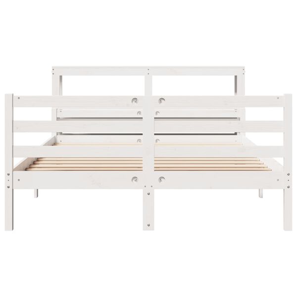 vidaXL Cadre de lit et tête de lit sans matelas blanc 135x190 cm