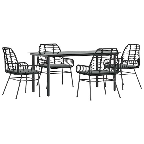 vidaXL Ensemble &agrave; manger de jardin et coussins 5 pcs noir rotin verre