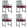 vidaXL Chaises de jardin et coussins lot de 4 Gris Bois acacia massif