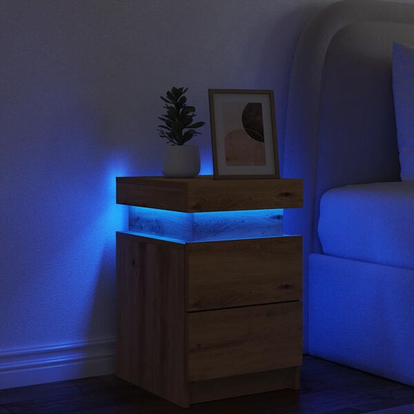 vidaXL Table de chevet avec LED chêne artisanal bois d'ingénierie