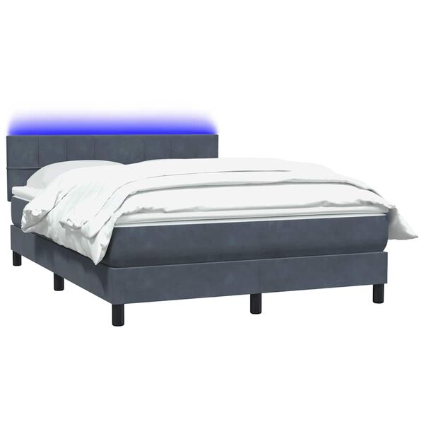 vidaXL Sommier &agrave; lattes de lit et matelas et LED gris fonc&eacute; 140x220cm velours