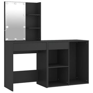 vidaXL Coiffeuse &agrave; LED avec armoire noir bois d'ing&eacute;nierie