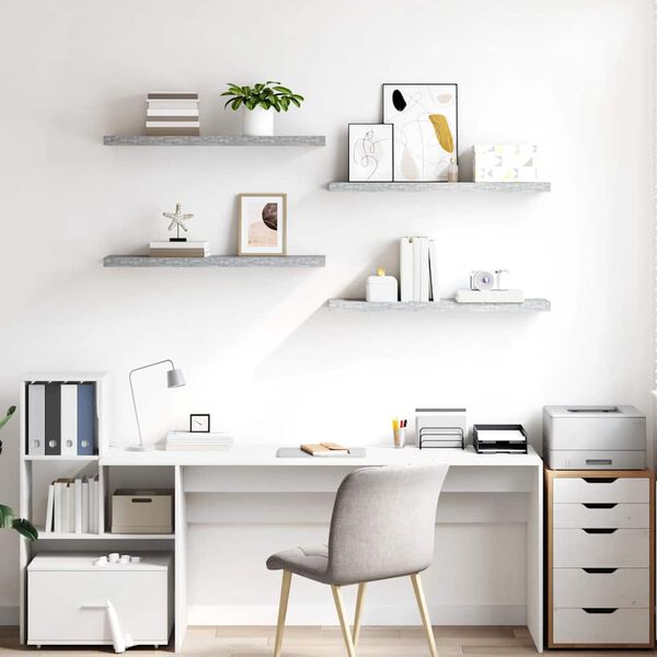 vidaXL &Eacute;tag&egrave;res murales flottantes 4 pcs Gris b&eacute;ton 90x23,5x3,8cm MDF