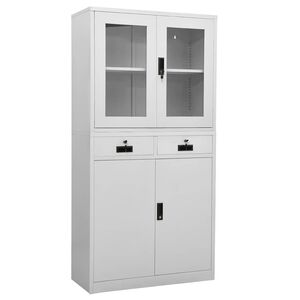 vidaXL Armoire de bureau Gris clair 90x40x180 cm Acier et verre tremp&eacute;