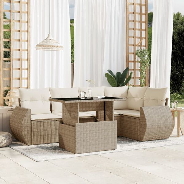 vidaXL Salon de jardin avec coussins 6 pcs beige r&eacute;sine tress&eacute;e