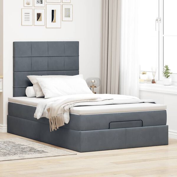 vidaXL Cadre de lit ottoman avec matelas gris fonc&eacute; 120x190 cm velours