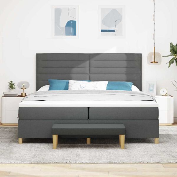 vidaXL Lit &agrave; ressorts avec matelas Gris fonc&eacute; 200 x 200 cm tissu