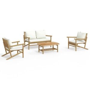 vidaXL Salon de jardin 4 pcs avec coussins blanc crème bambou