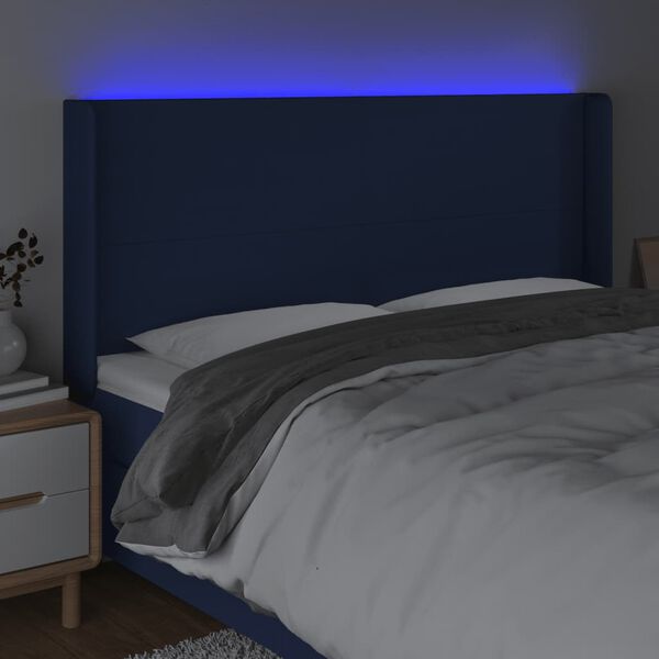 vidaXL T&ecirc;te de lit &agrave; LED Bleu 203x16x118/128 cm Tissu