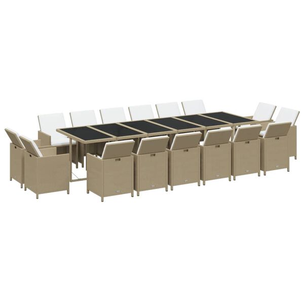 vidaXL Ensemble &agrave; manger de jardin coussins 17pcs R&eacute;sine tress&eacute;e Beige