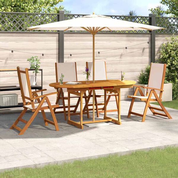 vidaXL Ensemble &agrave; manger de jardin 5pcs bois d'acacia solide textil&egrave;ne