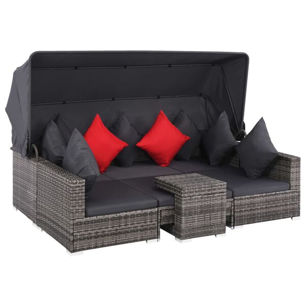 vidaXL Salon de jardin 7 pcs avec coussins Résine tressée Gris