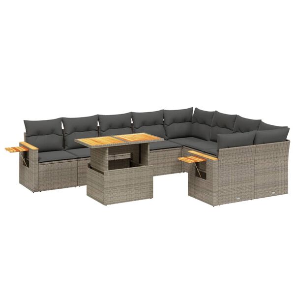vidaXL Salon de jardin avec coussins 10 pcs gris r&eacute;sine tress&eacute;e