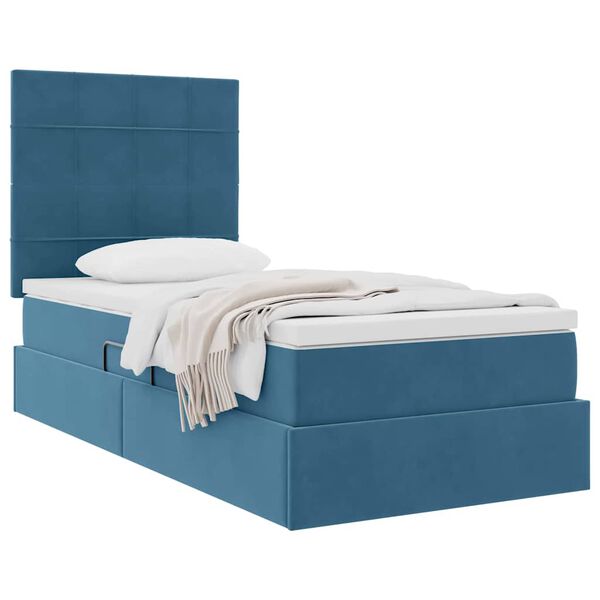 vidaXL Lit avec rangement et matelas Bleu fonc&eacute; 90 x 190 cm Velours