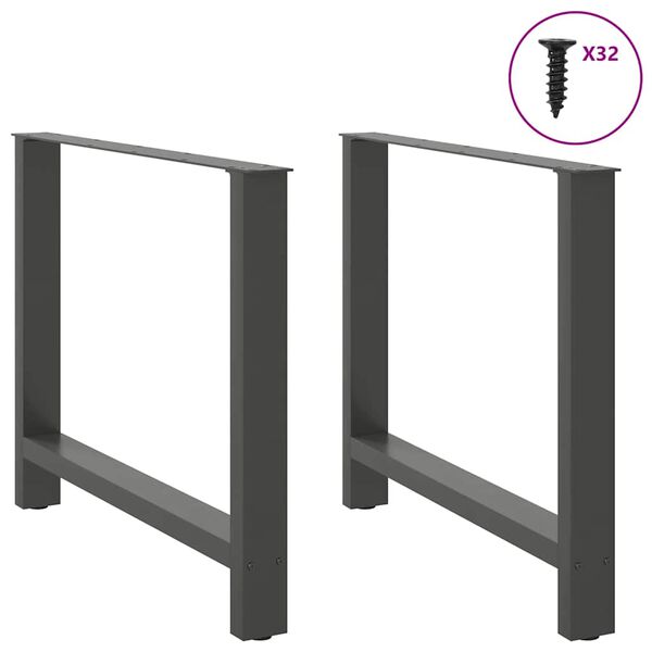 vidaXL Pieds de table &agrave; manger Anthracite 2 pi&egrave;ces 100 x (72-73) cm Acier