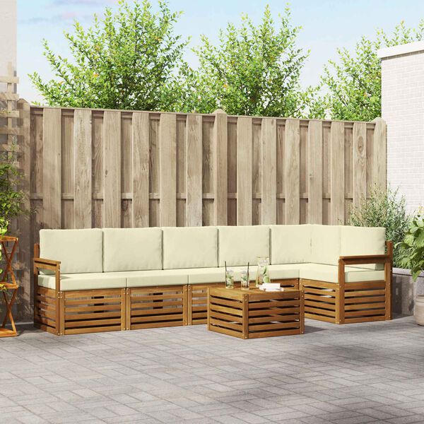 vidaXL Ensemble de canap&eacute; d'angle avec coussin 7 pcs Naturel et Cr&egrave;me
