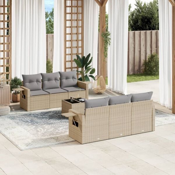 vidaXL Salon de jardin avec coussins 7 pcs beige r&eacute;sine tress&eacute;e