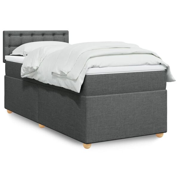 vidaXL Sommier &agrave; lattes de lit avec matelas Gris fonc&eacute; 100x200cm Tissu