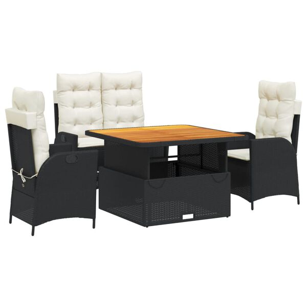 vidaXL Ensemble &agrave; manger de jardin 4 pcs avec coussins noir