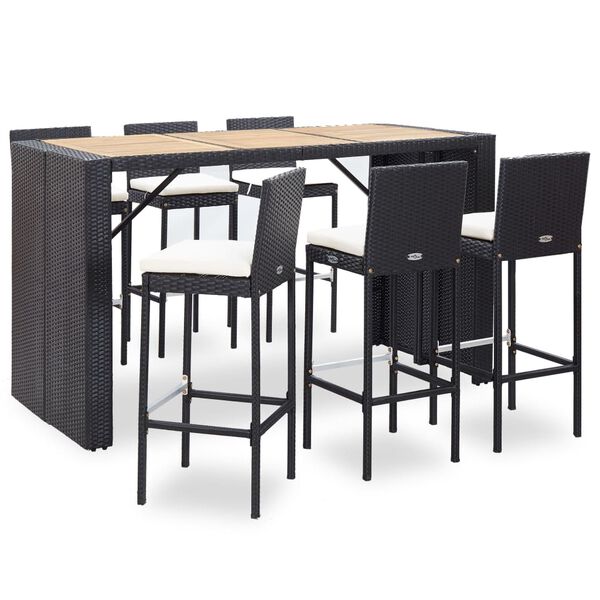 vidaXL Ensemble de bar de jardin 7 pcs et coussins Résine tressée Noir