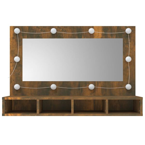 vidaXL Armoire à miroir avec LED Chêne fumé 90x31,5x62 cm