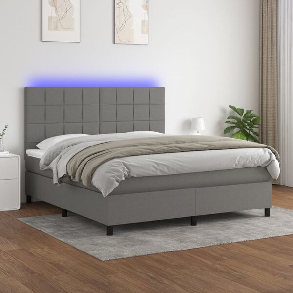 vidaXL Sommier &agrave; lattes de lit et matelas et LED Gris fonc&eacute; 160x200 cm