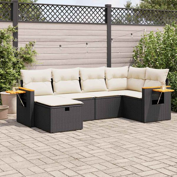 vidaXL Salon de jardin 6 pcs avec coussins noir r&eacute;sine tress&eacute;e